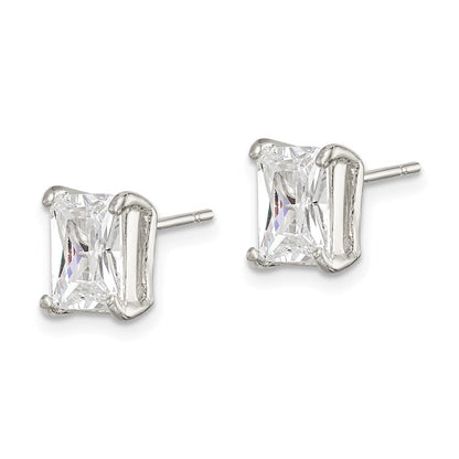 Sterlingsilber Poliert Smaragd-cut 7x5mm Zirkonia Ohrstecker
