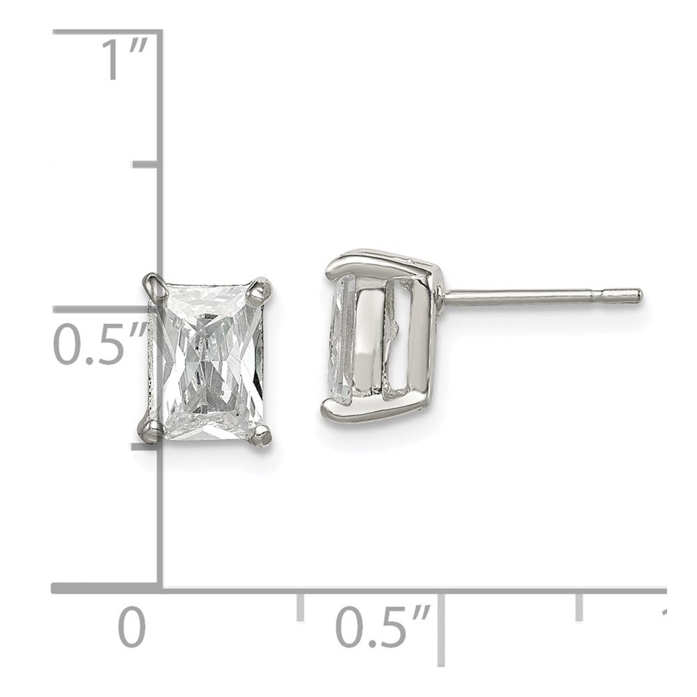 Sterlingsilber Poliert Smaragd-cut 7x5mm Zirkonia Ohrstecker