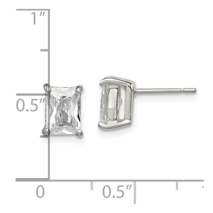 Sterlingsilber Poliert Smaragd-cut 7x5mm Zirkonia Ohrstecker