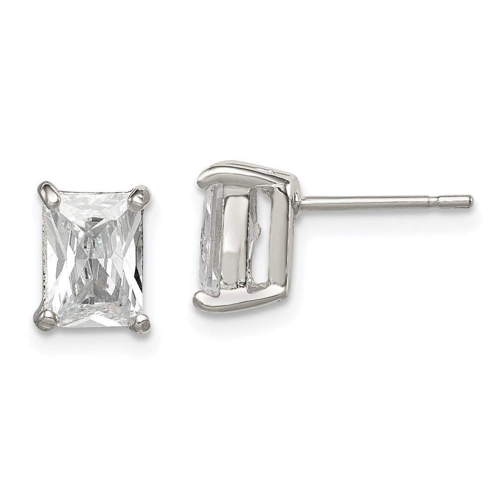 Sterlingsilber Poliert Smaragd-cut 7x5mm Zirkonia Ohrstecker