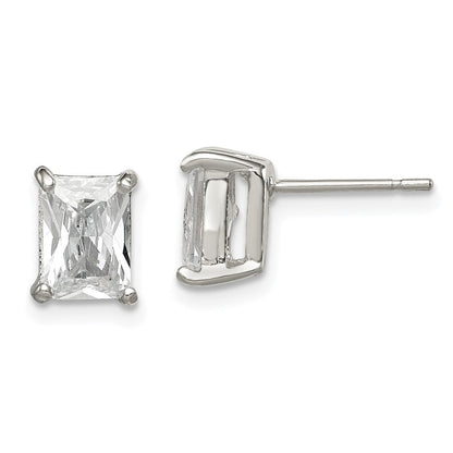 Sterlingsilber Poliert Smaragd-cut 7x5mm Zirkonia Ohrstecker