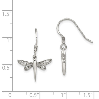 Sterlingsilber Rhodiniert Poliert Zirkonia Libelle Ohrringe