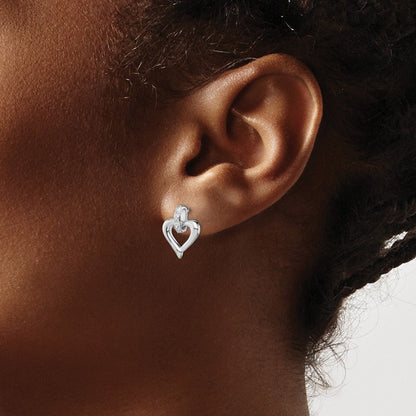 Sterlingsilber Rhodium Herz mit Diamant. Ohrringe