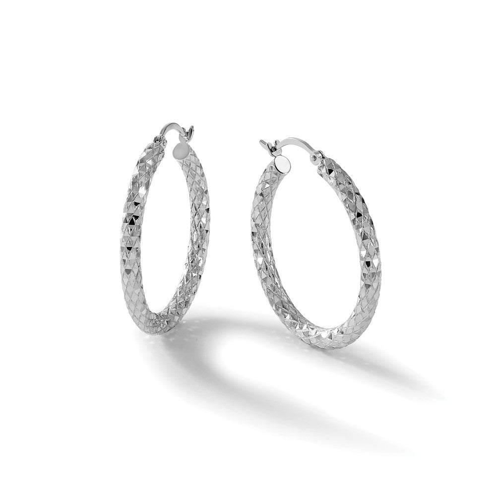 Sterlingsilber Rhodiniert 3.00mm Diamantiert Creolen