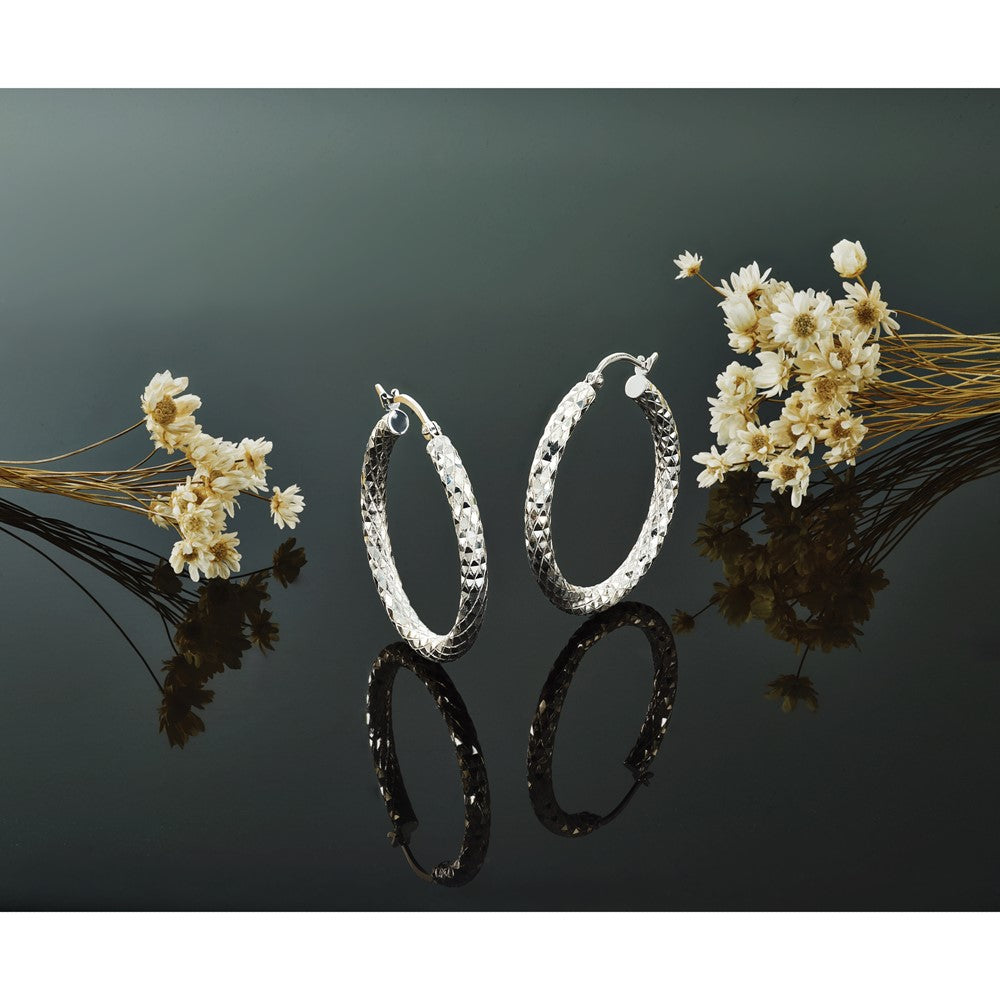 Sterlingsilber Rhodiniert 3.00mm Diamantiert Creolen