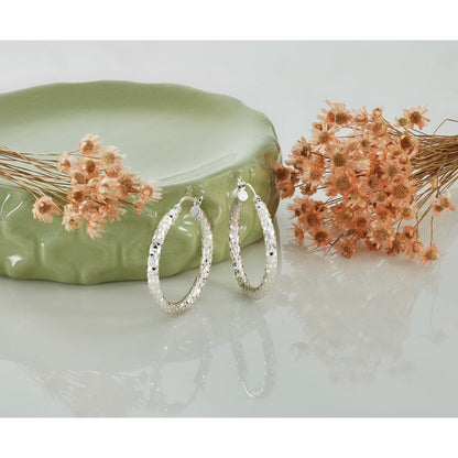 Sterlingsilber Rhodiniert 3.00mm Diamantiert Creolen