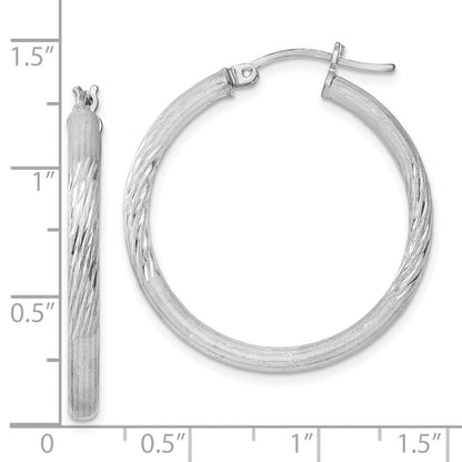 Sterlingsilber Rhodiniert 3mm Poliert/satin Diamantiert Creolen