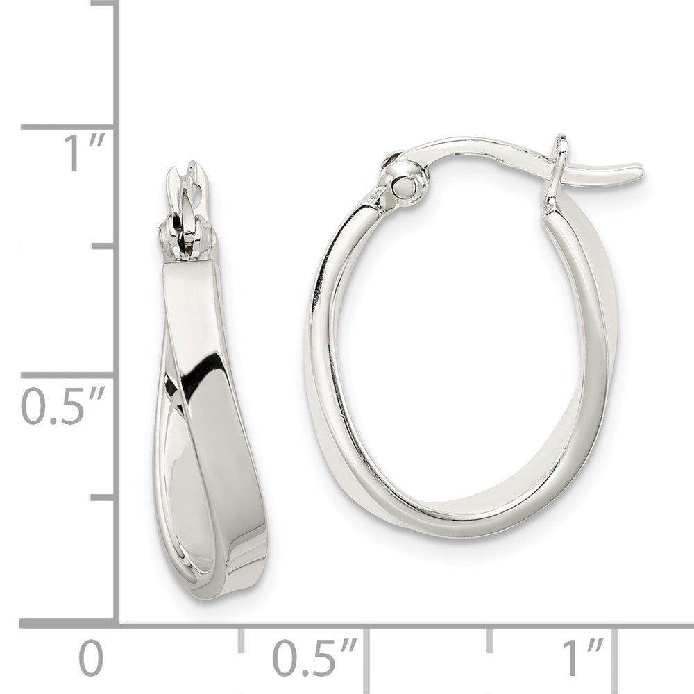 Sterlingsilber Poliert & Gedreht Oval Creolen