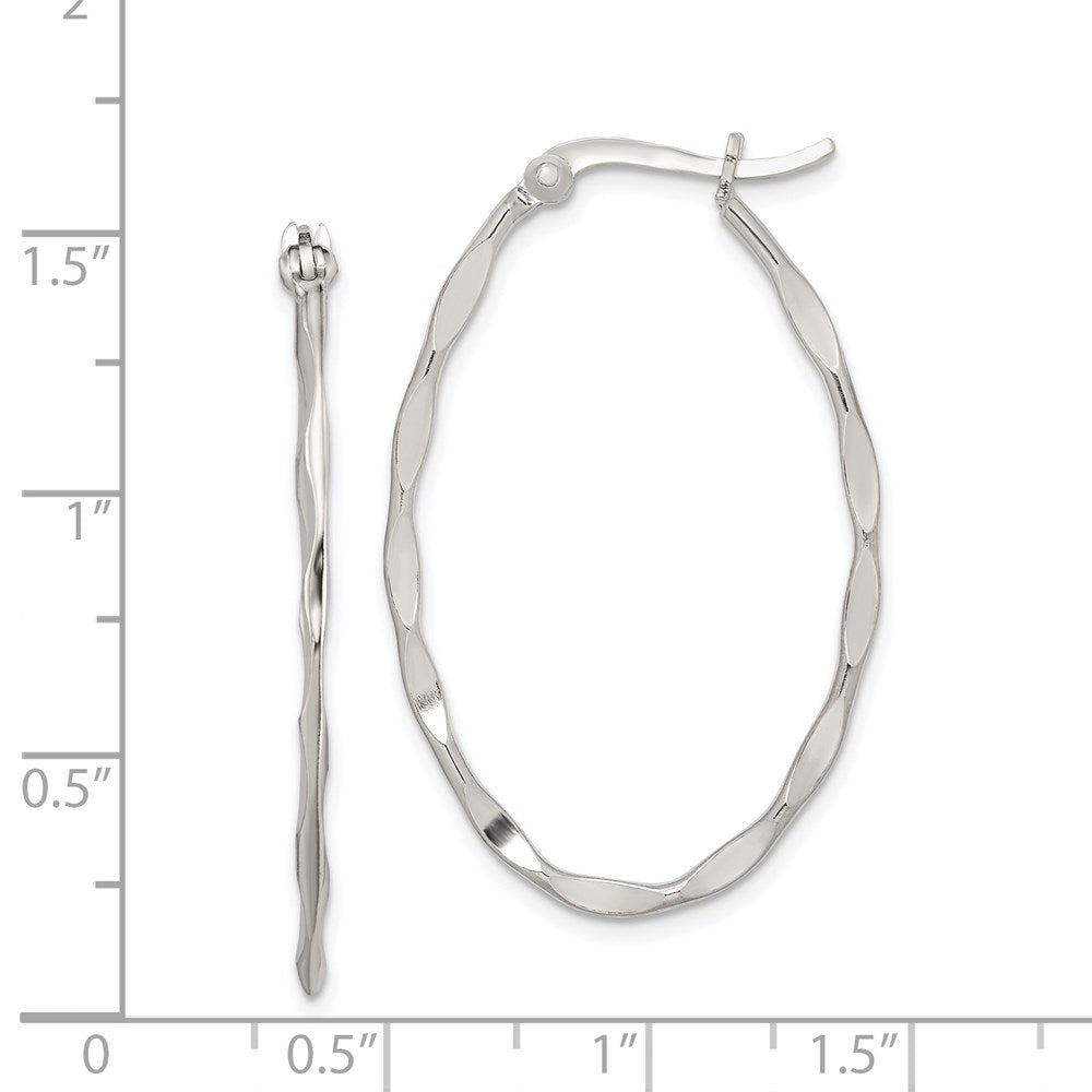 Sterlingsilber Poliert & Gedreht 1.5mm Oval Creolen