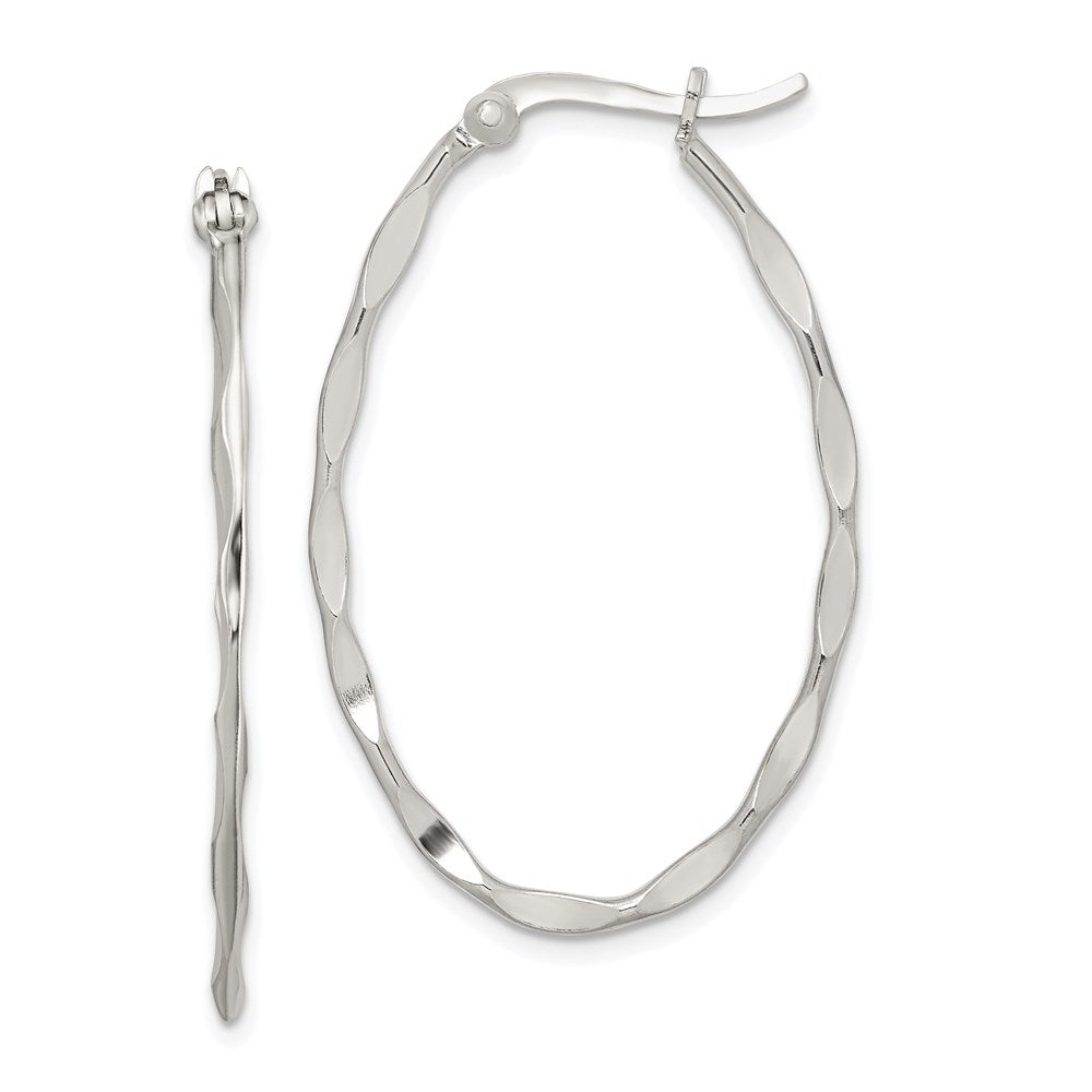 Sterlingsilber Poliert & Gedreht 1.5mm Oval Creolen