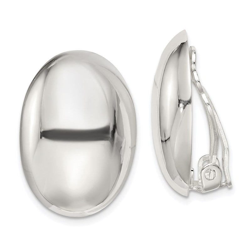 Sterlingsilber Poliert Non-pierced 25x18mm Oval Knopf Ohrringe