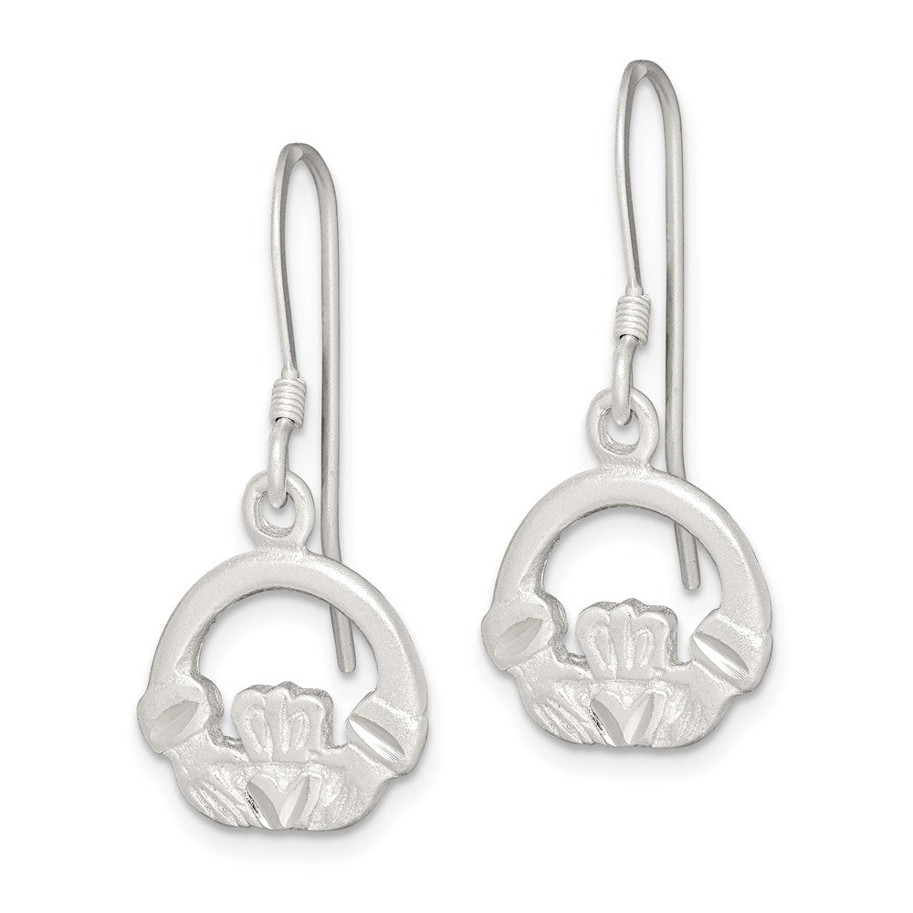 Sterlingsilber Satiniert & Diamantiert Claddagh Ohrhänger