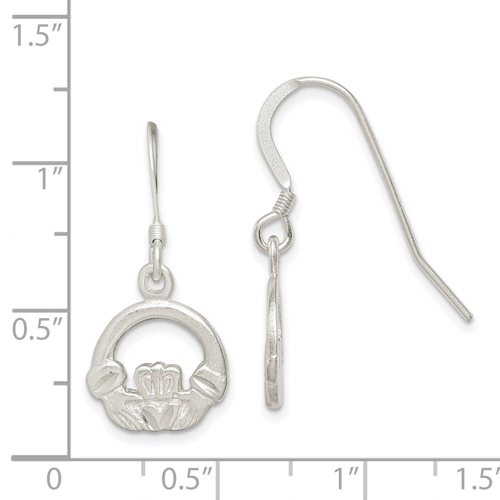 Sterlingsilber Satiniert & Diamantiert Claddagh Ohrhänger