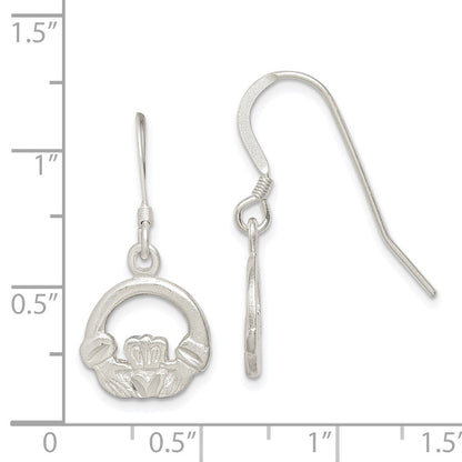 Sterlingsilber Satiniert & Diamantiert Claddagh Ohrhänger