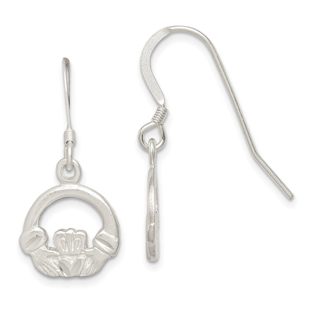 Sterlingsilber Satiniert & Diamantiert Claddagh Ohrhänger