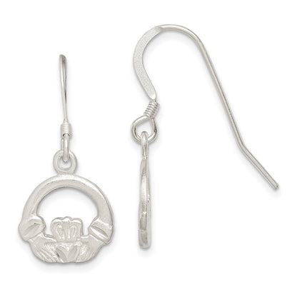 Sterlingsilber Satiniert & Diamantiert Claddagh Ohrhänger