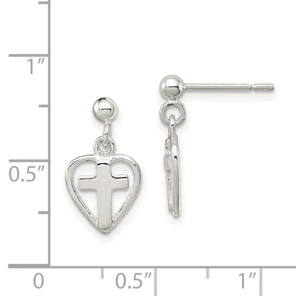 Sterlingsilber Poliert Kreuz in Herz Stecker Ohrhänger