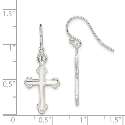 Sterlingsilber Poliert Knospend Kreuz Ohrhänger
