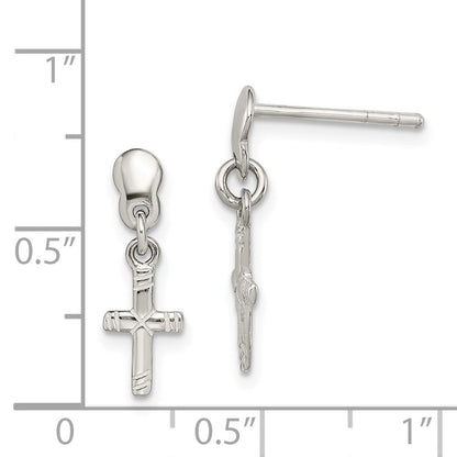 Sterlingsilber Poliert & Gerillt Lateinisch Kreuz Stecker Ohrhänger