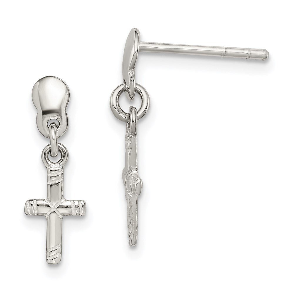 Sterlingsilber Poliert & Gerillt Lateinisch Kreuz Stecker Ohrhänger
