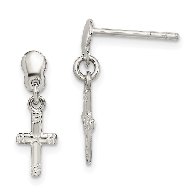 Sterlingsilber Poliert & Gerillt Lateinisch Kreuz Stecker Ohrhänger