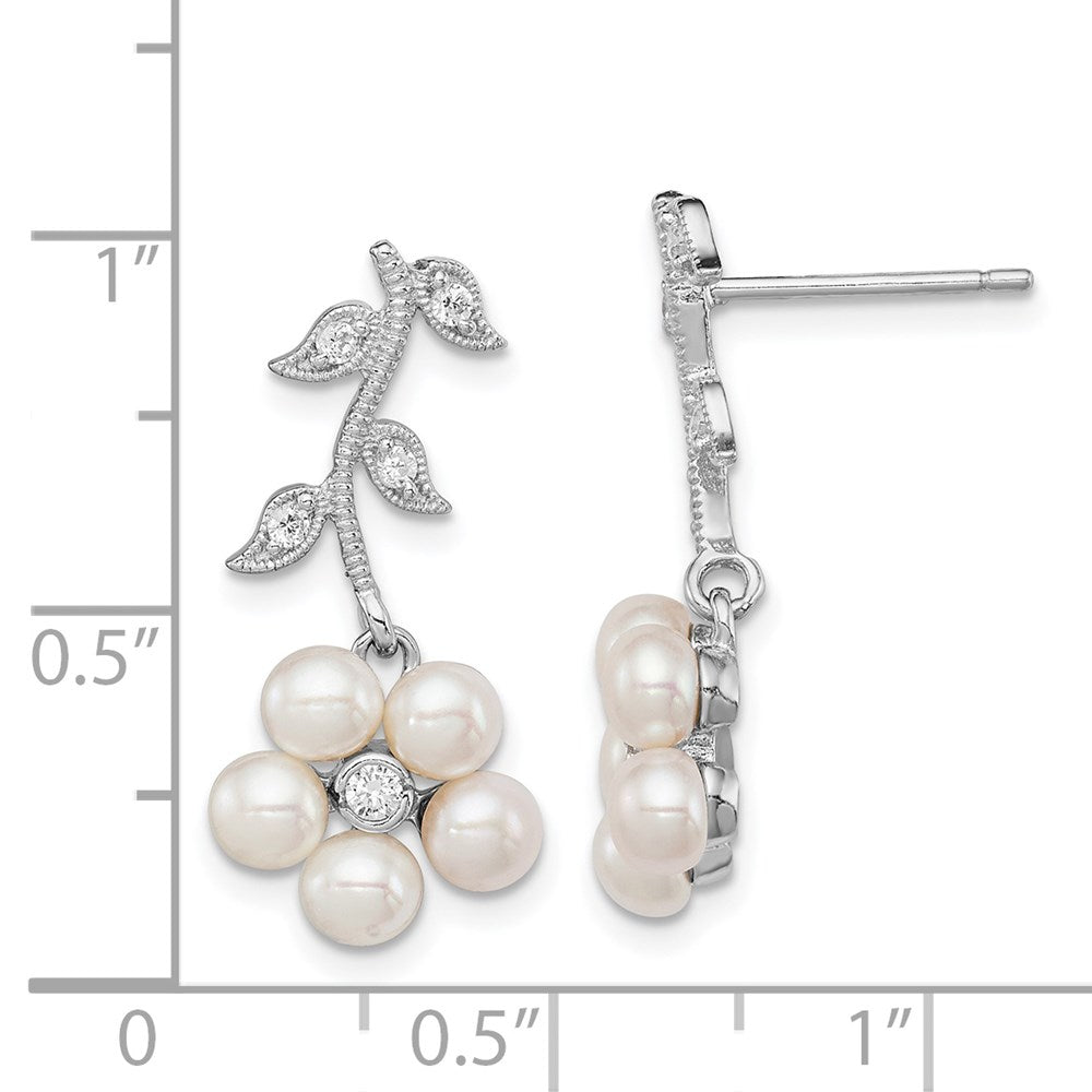 Sterlingsilber Rhodiniert Weiß Fwc Perle Zirkonia Blume Ohrstecker