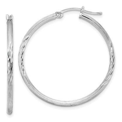 Sterlingsilber Rhodiniert 2mm Poliert/satin Diamantiert Creolen