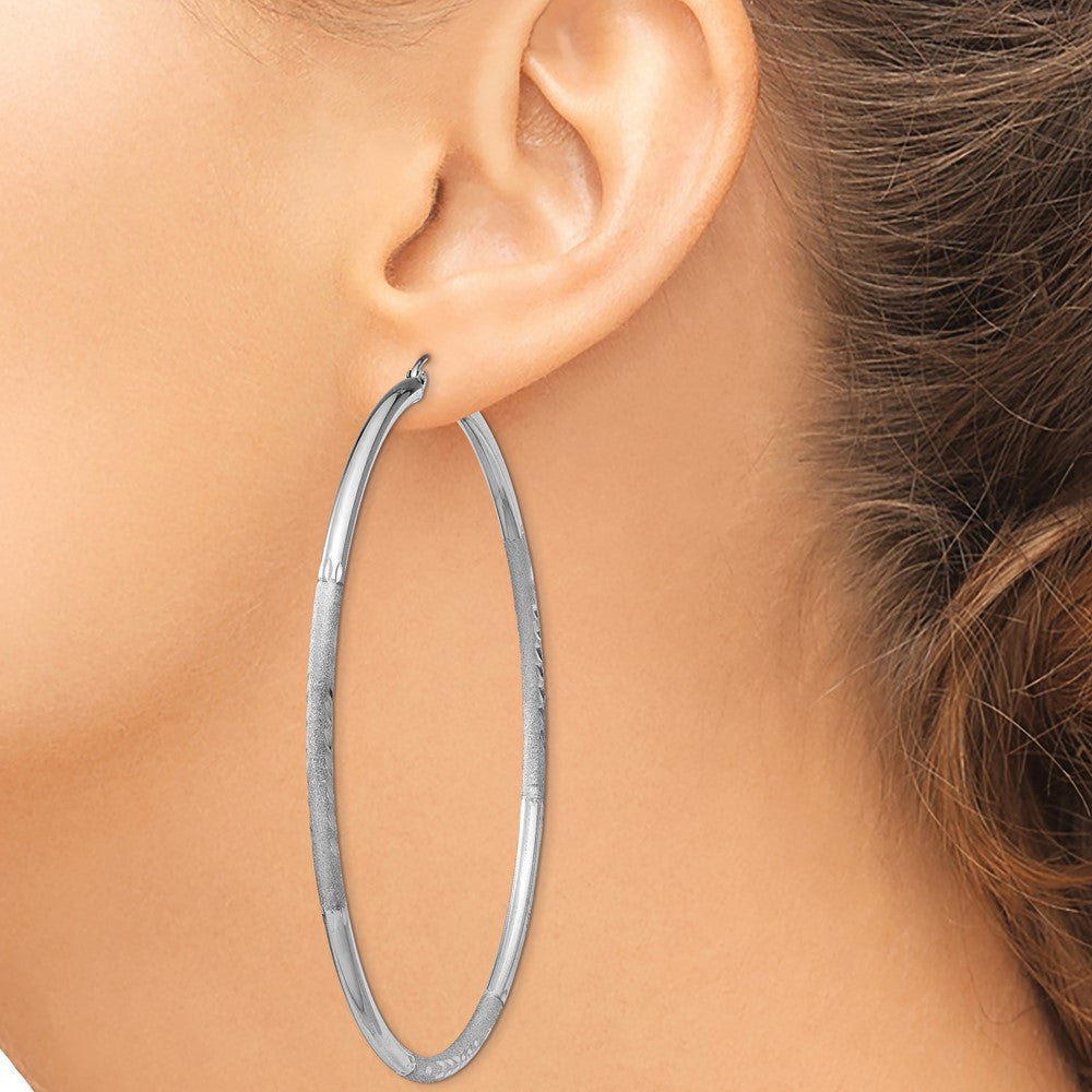Sterlingsilber Rhodiniert 2.5mm Poliert/satin Diamantiert Creolen