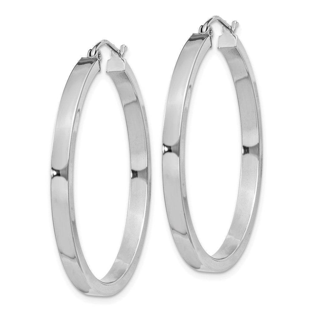 Sterlingsilber Rhodiniert Konkav 3x1x35mm Rectangular Röhre Creolen
