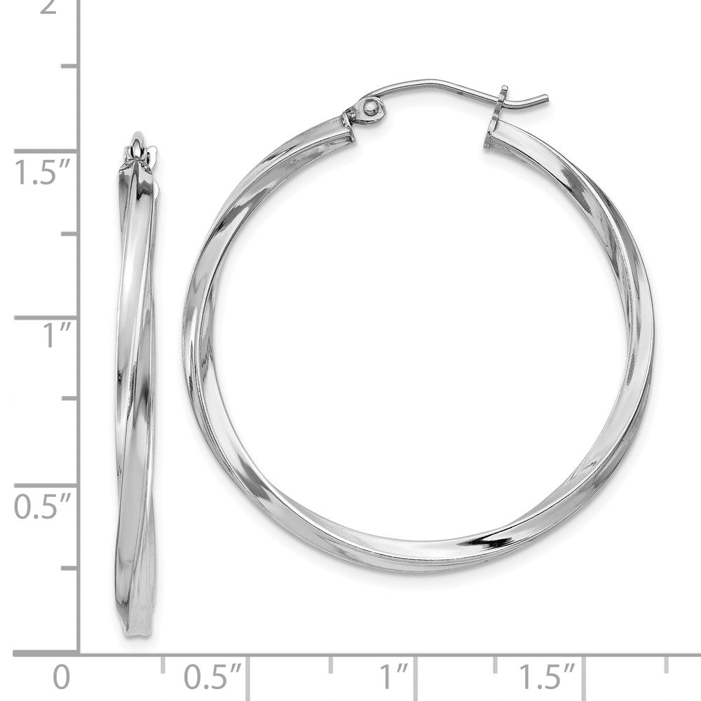 Sterlingsilber Rhodiniert Gedreht 2.5x35mmhoop Ohrringe