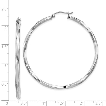 Sterlingsilber Rhodiniert Gedreht 2.5x50mmhoop Ohrringe