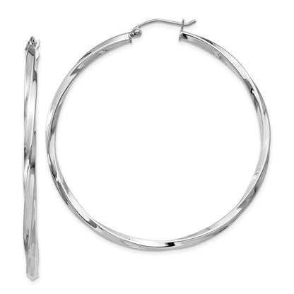 Sterlingsilber Rhodiniert Gedreht 2.5x50mmhoop Ohrringe