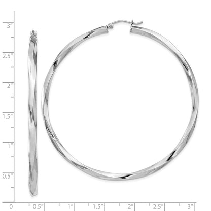 Sterlingsilber Rhodiniert 3x65mmtwisted Creolen