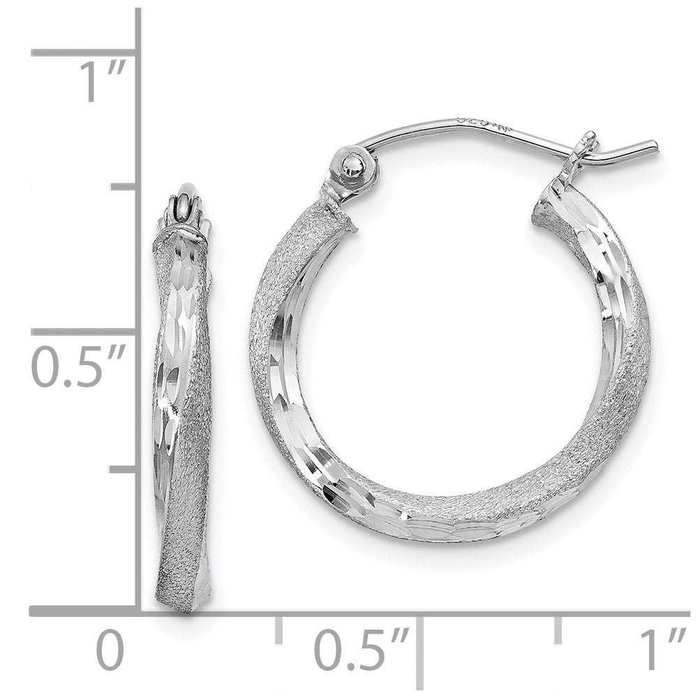 Sterlingsilber Rhodiniert Satiniert Diamantiert 2.5x18mm Gedreht Creolen