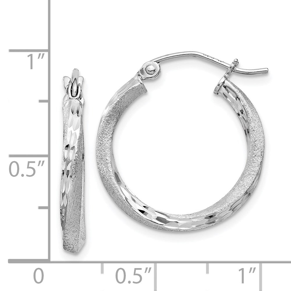 Sterlingsilber Rhodiniert Satiniert Diamantiert 2.5x20mm Gedreht Creolen