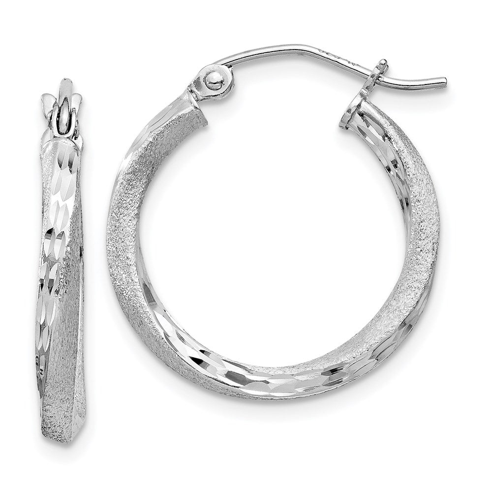 Sterlingsilber Rhodiniert Satiniert Diamantiert 2.5x20mm Gedreht Creolen