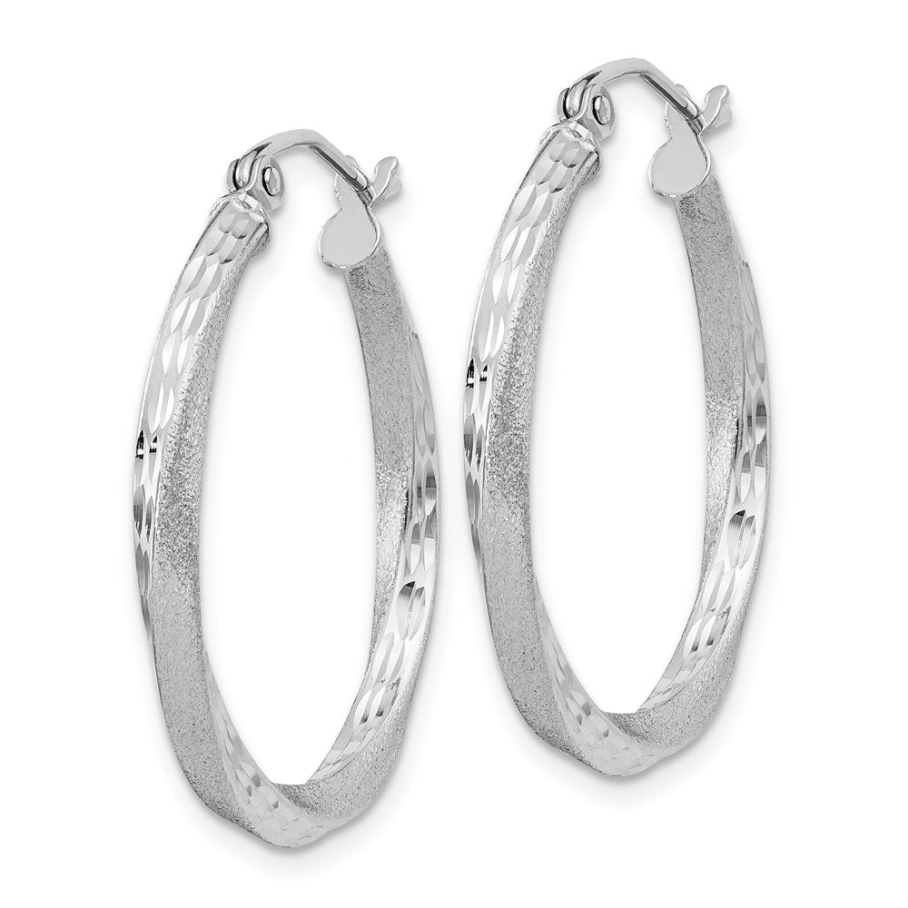 Sterlingsilber Rhodiniert Satiniert Diamantiert 2.5x25mm Gedreht Creolen