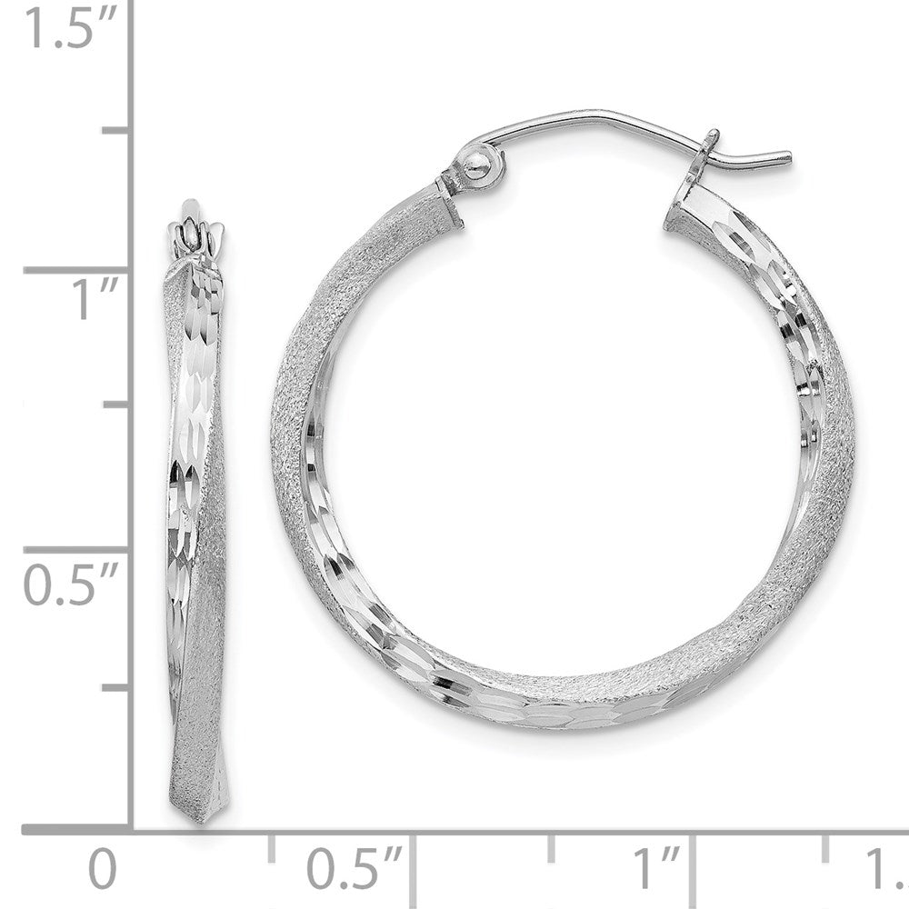 Sterlingsilber Rhodiniert Satiniert Diamantiert 2.5x25mm Gedreht Creolen