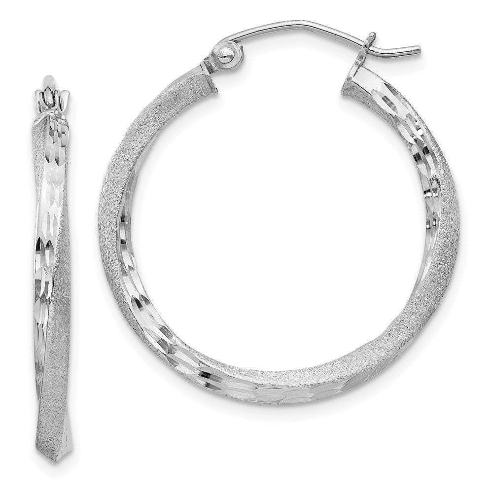 Sterlingsilber Rhodiniert Satiniert Diamantiert 2.5x25mm Gedreht Creolen