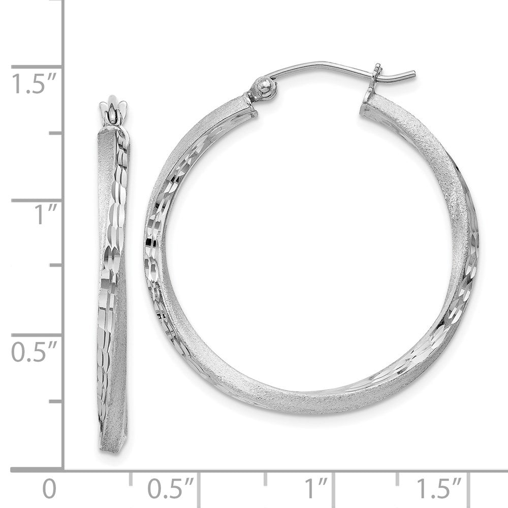 Sterlingsilber Rhodiniert Satiniert Diamantiert 2.5x30mm Gedreht Creolen
