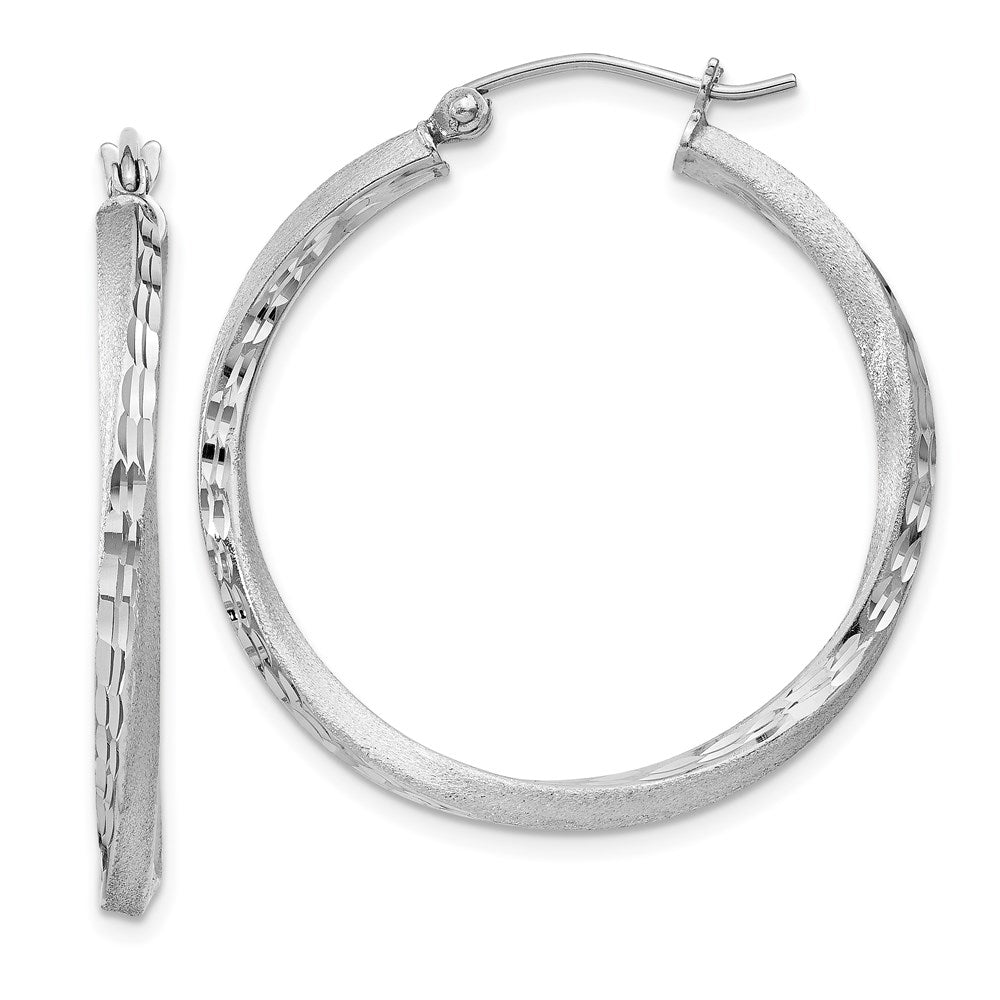 Sterlingsilber Rhodiniert Satiniert Diamantiert 2.5x30mm Gedreht Creolen