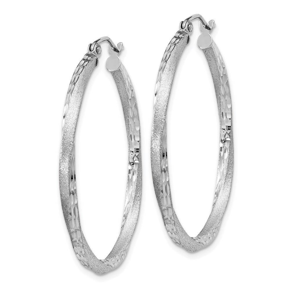 Sterlingsilber Rhodiniert Satiniert Diamantiert 2.5x35mm Gedreht Creolen