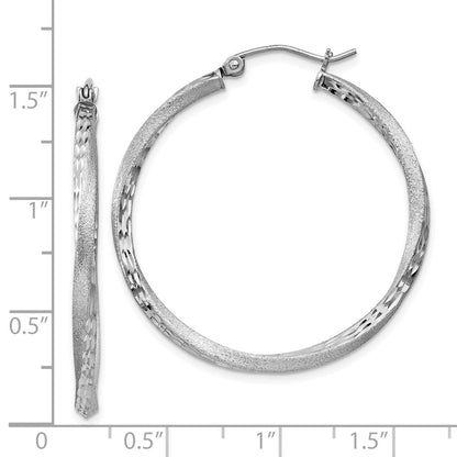 Sterlingsilber Rhodiniert Satiniert Diamantiert 2.5x35mm Gedreht Creolen