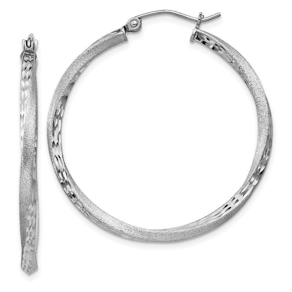 Sterlingsilber Rhodiniert Satiniert Diamantiert 2.5x35mm Gedreht Creolen