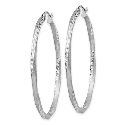 Sterlingsilber Rhodiniert Satiniert Diamantiert 2.5x45mm Gedreht Creolen