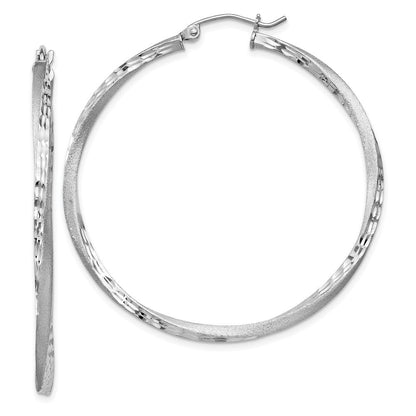 Sterlingsilber Rhodiniert Satiniert Diamantiert 2.5x45mm Gedreht Creolen