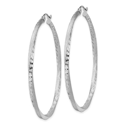 Sterlingsilber Rhodiniert Satiniert Diamantiert 2.5x50mm Gedreht Creolen