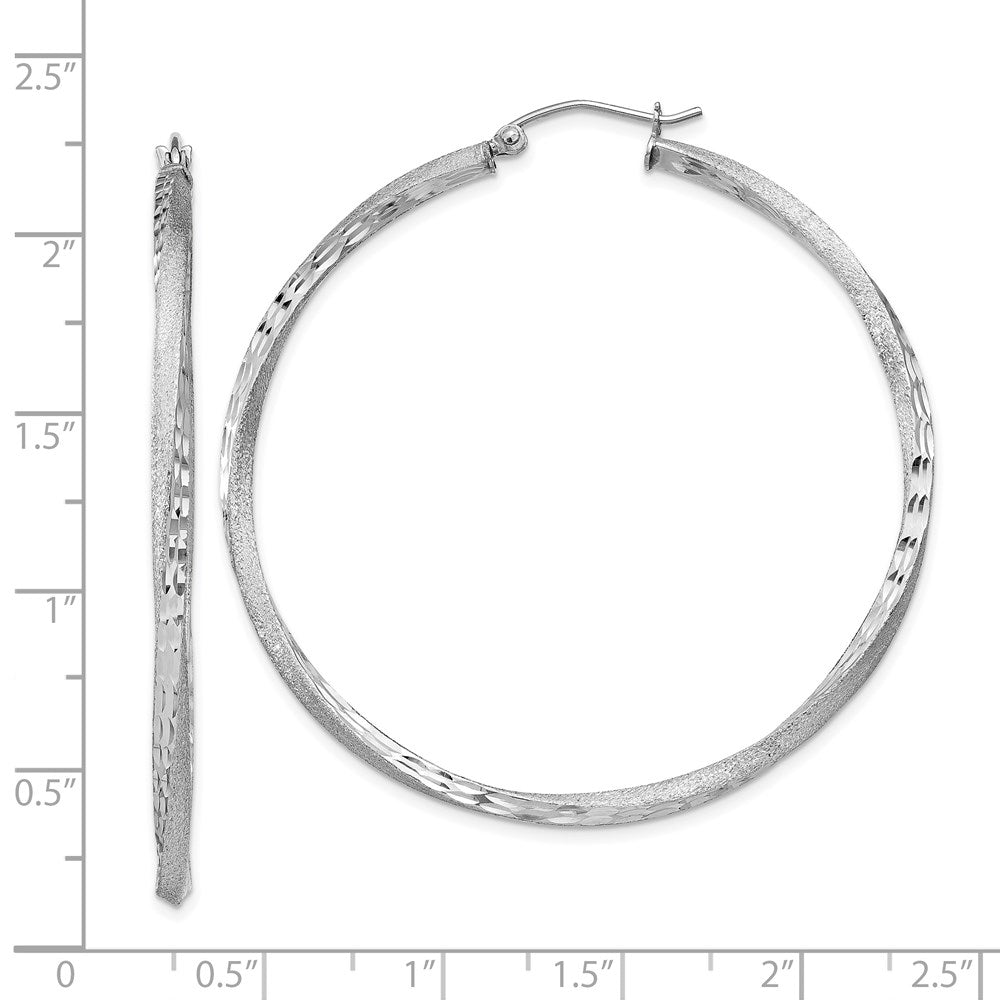 Sterlingsilber Rhodiniert Satiniert Diamantiert 2.5x50mm Gedreht Creolen