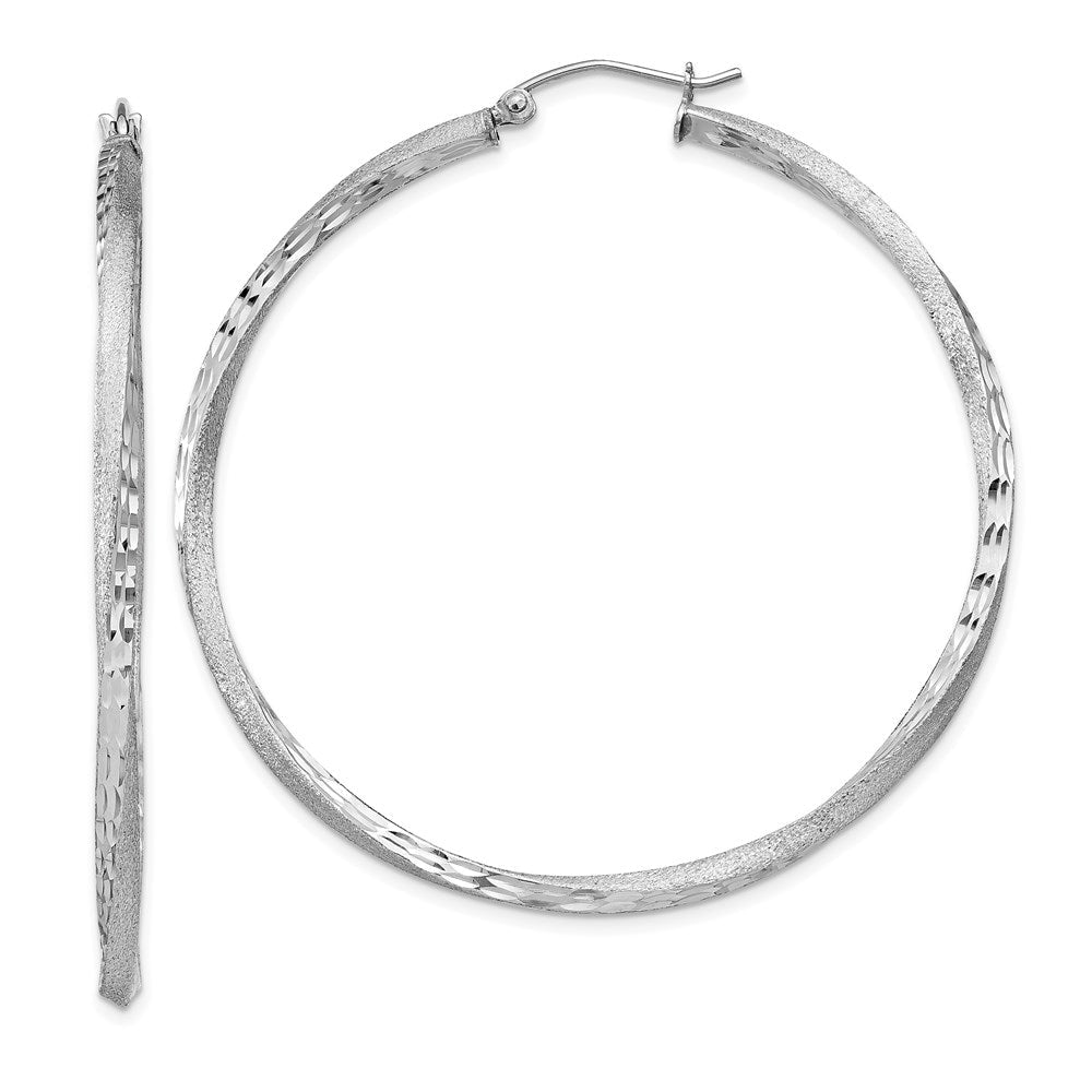 Sterlingsilber Rhodiniert Satiniert Diamantiert 2.5x50mm Gedreht Creolen