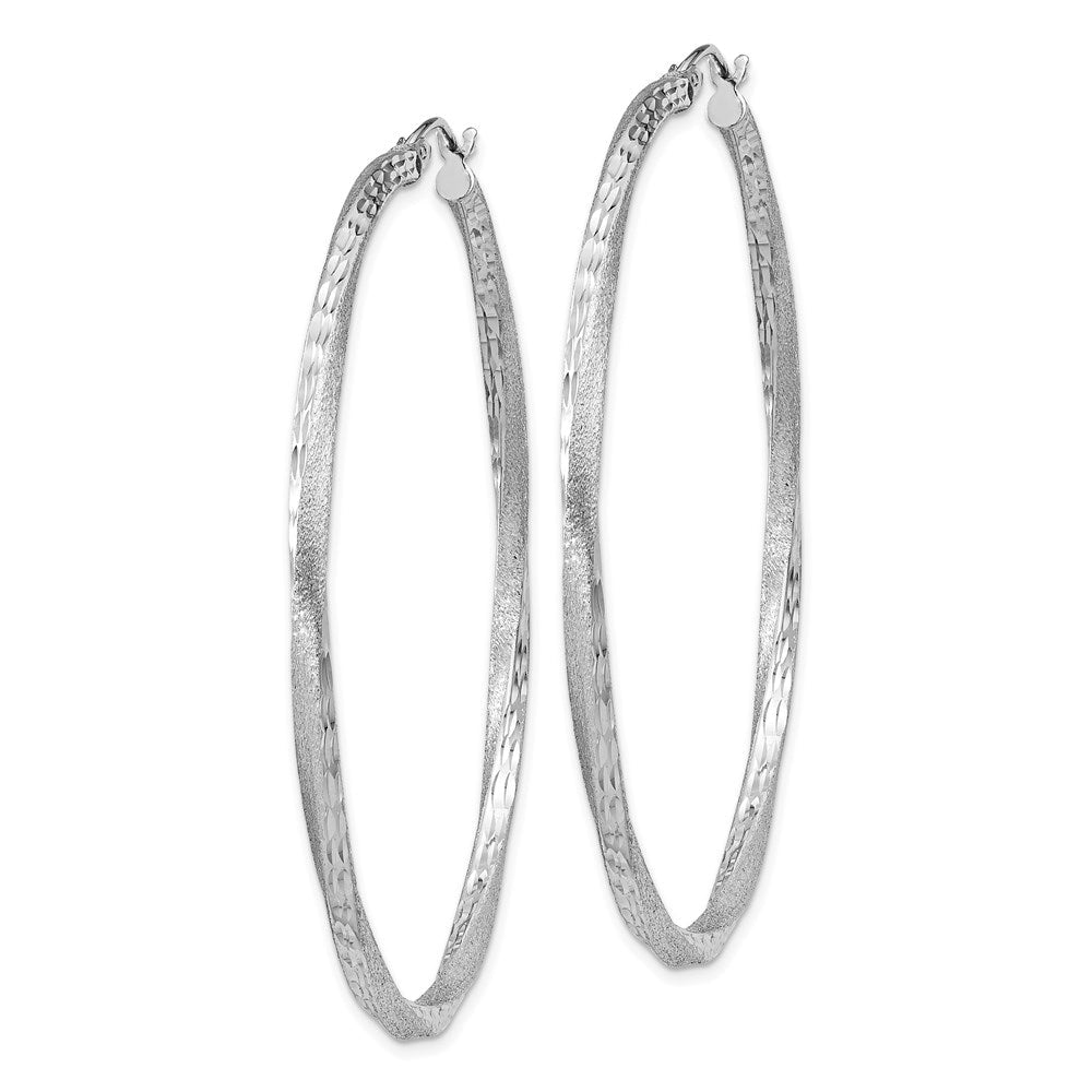 Sterlingsilber Rhodiniert Satiniert Diamantiert 2.5x55mm Gedreht Creolen
